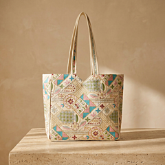Hand-Embroidered Mosaic Bloom Tote Bag