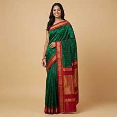Handloom Molakalmuru Silk Saree | Emerald Green