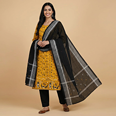 Handwoven Sambalpuri Ikat Suit Set | Yellow & Black