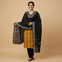 Handwoven Sambalpuri Ikat Suit Set | Yellow & Black