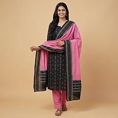 Handwoven Sambalpuri Ikat Suit Set | Black & Pink