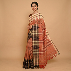 Handloom Kotpad Tussar Silk Saree | Warm Rust with Ivory