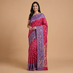 Handcrafted Ponduru Khadi Jamdani saree|  Fuchsia 