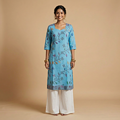 Handloom Jamdani Cotton Sky Blue Kurti