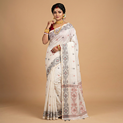 Handloom Bengal Soft Cotton Saree | White