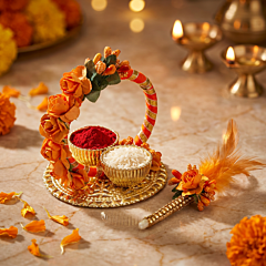 Handcrafted Roli Chawal Plate with Tilak Stick 