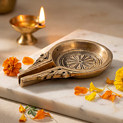 Handcrafted Brass Arghya Plate | 4.1 x 2.7 Inches