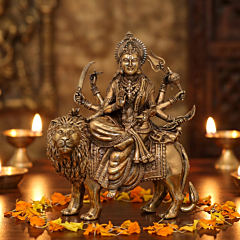 Handcrafted Brass Ambe Maa Idol | 6.2x2.2x7.2 Inches