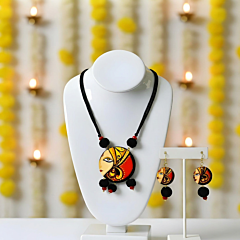 Hand-Painted Maa Durga Fabric Necklace Set