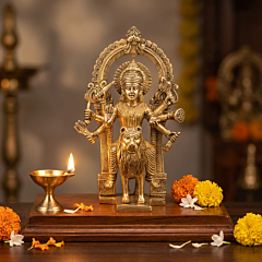 Handcrafted Brass Harsiddhi Maa Idol | 5 x 3.5 x 9 Inches