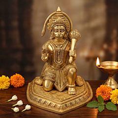 Handcrafted Brass Hanuman Idol | 5.8 x 4.8 x 7.8 Inches