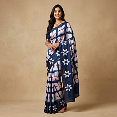Handcrafted Modal Silk Saree | Navy Blue