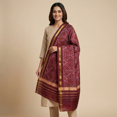 Handloom Single Ikat Silk Patola Stole | Maroon