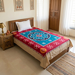 Handwoven Sambalpuri Cotton Double Bedsheet |Teal & Red
