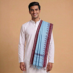 Handwoven Sambalpuri Cotton Gamucha | Sky Blue & Maroon