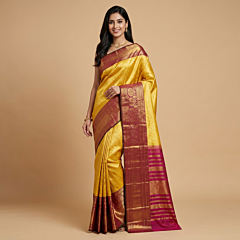 Handloom Dharmavaram Silk Saree | Yellow & Wine