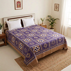 Handwoven Sambalpuri Cotton Double Bed Sheet | Purple & Mustard
