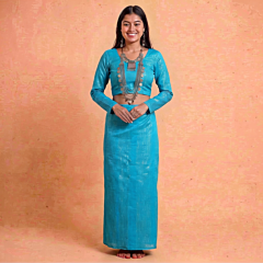 Handwoven Tripuri Pachhra Set| Sky Blue