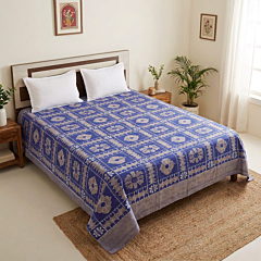 Handwoven Sambalpuri Cotton Double Bed Sheet | Royal Blue & White