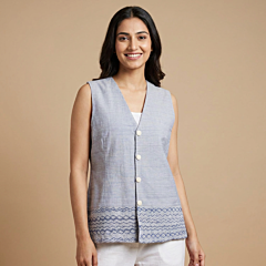 Handcrafted Smocking Vest| Blue