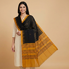 Handwoven Single Ikat Sambalpuri Cotton Dupatta | Black & Mustard