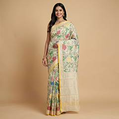 Handcrafted Cotton Jamdani Saree with Zari | Cream