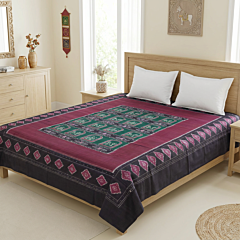Handwoven Sambalpuri Cotton Double Bed Sheet | Navy & Purple