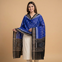 Handwoven Sambalpuri Single Ikat Cotton Stole | Blue & Black