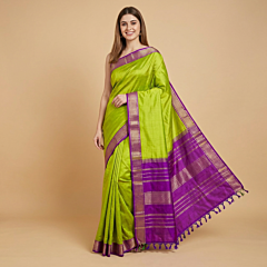 Handcrafted Arani Silk Saree| Lime Green