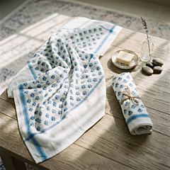 Handloom Cotton Printed Towel | White & Blue