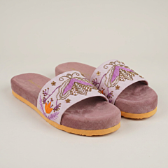Handcrafted Embroidered Slide Sandals|Lavender