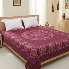 Handwoven Sambalpuri Cotton Double Bed Sheet with Konark Wheel |Wine & Rose