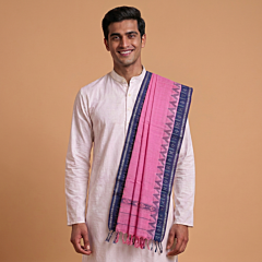 Handwoven Sambalpuri Cotton Gamucha | Pink & Navy