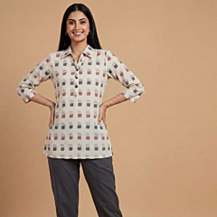 Handwoven Sambalpuri Single Ikat Shirt Material | White