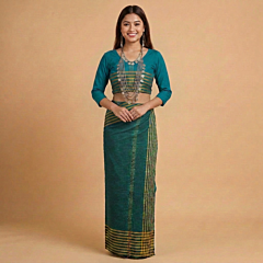 Handwoven Tripura Rignai Pachhra Set | Teal & Mustard