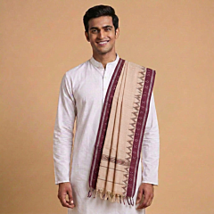 Handwoven Sambalpuri Cotton Gamucha | Beige & Maroon