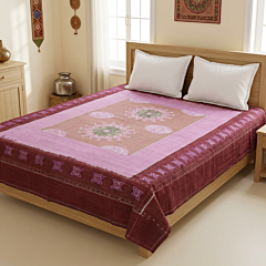 Handwoven Sambalpuri Cotton Double Bed Sheet | Mauve & Wine