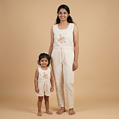 Hand-Embroidered Mom and Daughter Jumpsuit Set