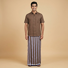 Handwoven Sambalpuri Lavender Stripes Cotton Lungi | Olive
