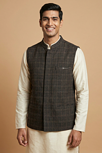 Handmade Khadi Woolen Nehru Jacket| Dark Brown