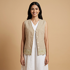Handcrafted Smocking Vest| Beige 