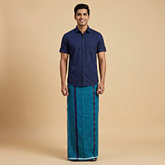Handwoven Sambalpuri Cotton Lungi | Teal Blue