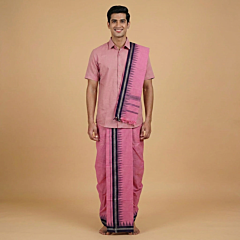 Handwoven Sambalpuri Cotton Dhoti Gamucha Joda Set|Pink