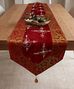 Handmade Silk Table Runner 14 x 72 Inches Aari Zari Embroidery Traditional Dining Table Runner Floral Embroidered Home Decor Varanasi Handcrafted Colovila - Maroon Floral