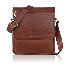 Leather Messenger Bag for Men  12 Inch Crossbody Sling Bag with Flap Cover & Zipper Pocket  Daily Travel & Office Bag TAN