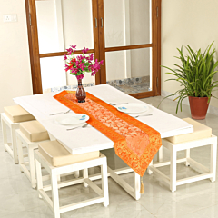 Handmade Silk Table Runner 14 x 72 Inches Aari Zari Embroidery Traditional Dining Table Runner Floral Embroidered Home Decor Varanasi Handcrafted Colovila - Orange Colour