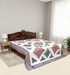 Cream Applique Patchwork Double Bedsheet | Decorative Bedding