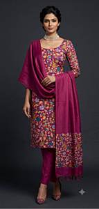 Bhagalpuri Katan Silk Unstitched Suit Material for Women with Dupatta | Ajrak Print | Natural Dye | Top | Bottom | Dupatta