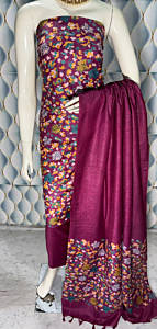 Bhagalpuri Katan Silk Unstitched Suit Material for Women with Dupatta | Ajrak Print | Natural Dye | Top | Bottom | Dupatta