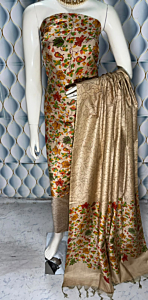 Bhagalpuri Katan Silk Unstitched Suit Material for Women with Dupatta | Ajrak Print | Natural Dye | Top | Bottom | Dupatta
